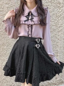 Gothic Lolita Skirt Black Grommets Ruffles Lolita Skirts