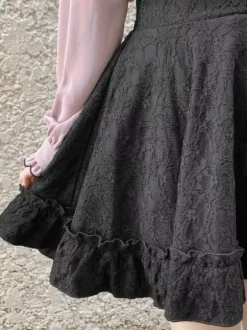 Gothic Lolita Skirt Black Grommets Ruffles Lolita Skirts