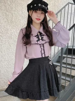 Gothic Lolita Skirt Black Grommets Ruffles Lolita Skirts