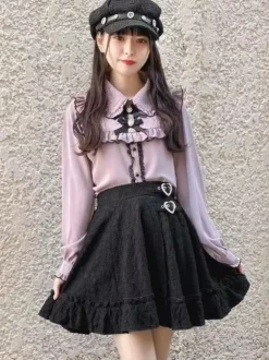 Gothic Lolita Skirt Black Grommets Ruffles Lolita Skirts