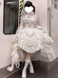 Gothic Lolita Skirt Ruffles Black White Skirt With Cummerbund