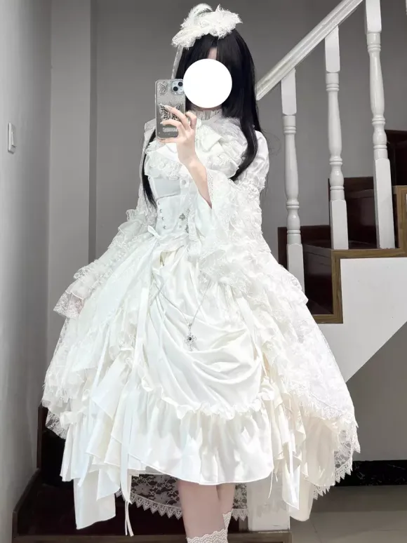 Gothic Lolita Skirt Ruffles Black White Skirt With Cummerbund