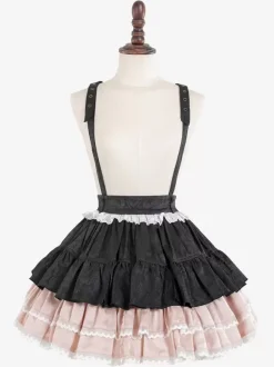 Gothic Lolita SK Jacquard Pink Grommets Ruffles Lolita Skirts