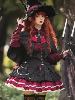 Gothic Lolita SK Jacquard Pink Grommets Ruffles Lolita Skirts