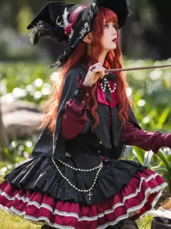 Gothic Lolita SK Jacquard Pink Grommets Ruffles Lolita Skirts
