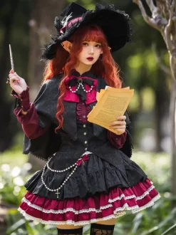 Gothic Lolita SK Jacquard Pink Grommets Ruffles Lolita Skirts