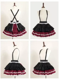 Gothic Lolita SK Jacquard Pink Grommets Ruffles Lolita Skirts