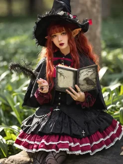 Gothic Lolita SK Jacquard Pink Grommets Ruffles Lolita Skirts