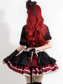 Gothic Lolita SK Jacquard Pink Grommets Ruffles Lolita Skirts
