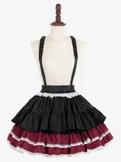 Gothic Lolita SK Jacquard Pink Grommets Ruffles Lolita Skirts