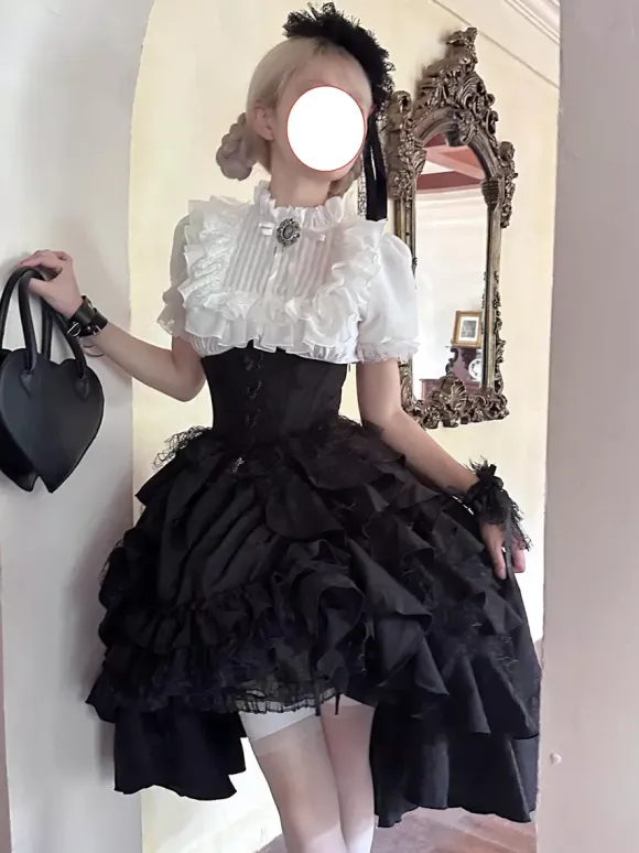 Gothic Lolita Skrit Dresses Corset Waist Design Red Ruffles Lolita Skirt