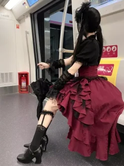 Gothic Lolita Skrit Dresses Corset Waist Design Red Ruffles Lolita Skirt
