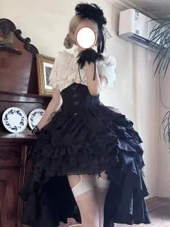 Gothic Lolita Skrit Dresses Corset Waist Design Red Ruffles Lolita Skirt