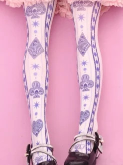 Gothic Lolita Socks Deep Blue Velvet Printed Lolita Stockings