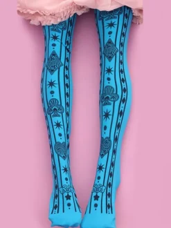 Gothic Lolita Socks Deep Blue Velvet Printed Lolita Stockings
