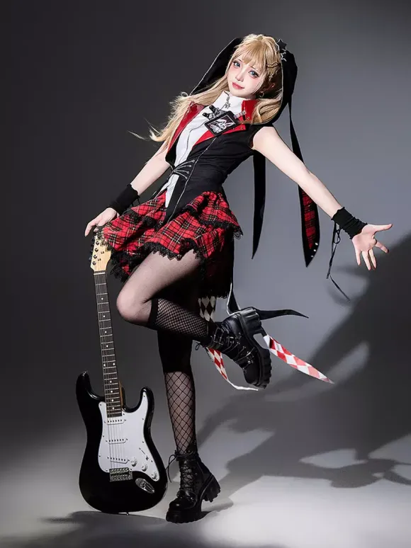 Gothic Lolita Suit Hooded Jacket And Blouse And Skirt Three-Piece Set Midnight Bunny Rock Gothic Lolita Suit