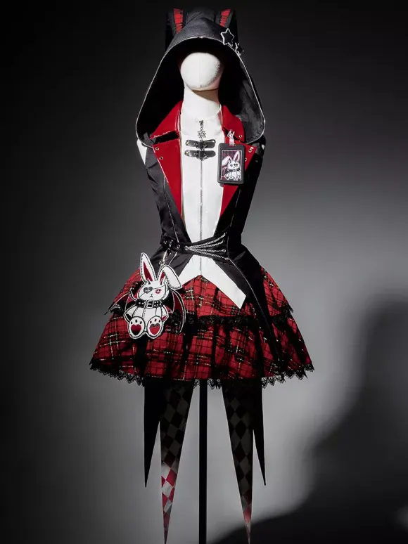 Gothic Lolita Suit Hooded Jacket And Blouse And Skirt Three-Piece Set Midnight Bunny Rock Gothic Lolita Suit