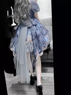 Gothic Lolita Two-Piece Set Strapless JSK And Grey Sheer Sleeved Cape