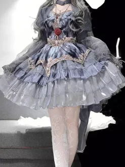 Gothic Lolita Two-Piece Set Strapless JSK And Grey Sheer Sleeved Cape