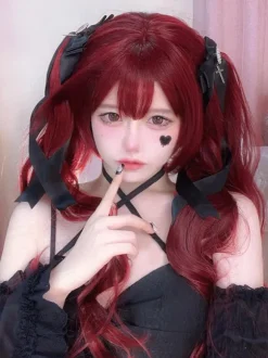 Gothic Lolita Wig Long Heat-resistant Fiber Burgundy Lolita Accessories