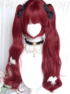 Gothic Lolita Wig Long Heat-resistant Fiber Burgundy Lolita Accessories