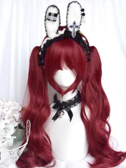 Gothic Lolita Wig Long Heat-resistant Fiber Burgundy Lolita Accessories
