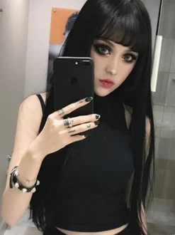 Gothic Lolita Wigs Black Long Tousled Lolita Hair Wigs With Bangs