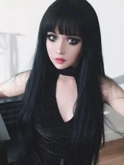 Gothic Lolita Wigs Black Long Tousled Lolita Hair Wigs With Bangs