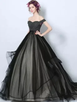 Gothic Loyal Wedding Dresses Princess Silhouette Sleeveless Pleated Tulle Court Train Bridal Gown