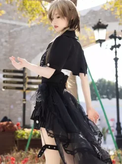 Gothic Ouji Lolita 3-Piece Set White Sleeveless Shirt And Tailored Jacket And Short Pants Victorian British Style Costume