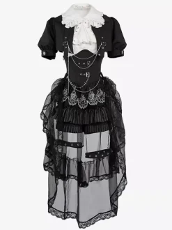Gothic Ouji Lolita 3-Piece Set White Sleeveless Shirt And Tailored Jacket And Short Pants Victorian British Style Costume