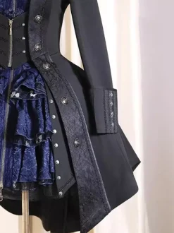 Gothic Ouji Prince Lolita Coats Black Overcoat Long Sleeve Trench Coat Lolita Coat