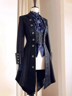Gothic Ouji Prince Lolita Coats Black Overcoat Long Sleeve Trench Coat Lolita Coat