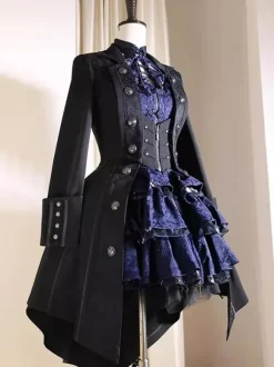 Gothic Ouji Prince Lolita Coats Black Overcoat Long Sleeve Trench Coat Lolita Coat