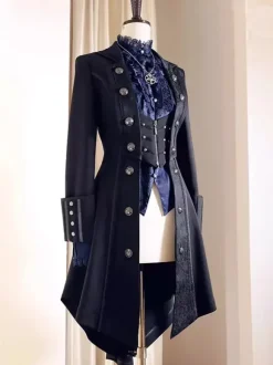 Gothic Ouji Prince Lolita Coats Black Overcoat Long Sleeve Trench Coat Lolita Coat