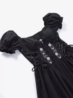 Gothic Punk Dress Off The Shoulder Short Sleeves Lace Trimed Lolita Short Dress
