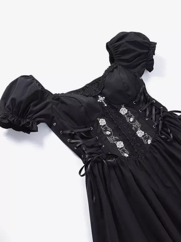 Gothic Punk Dress Off The Shoulder Short Sleeves Lace Trimed Lolita Short Dress