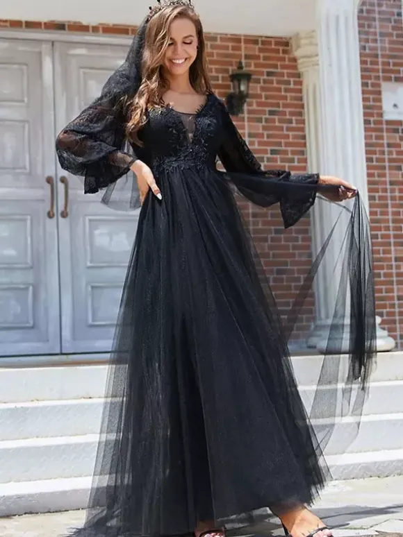 Gothic Wedding Dresses 2026 A-Line Long Sleeves Lace With Train Bridal Gown Free Customization