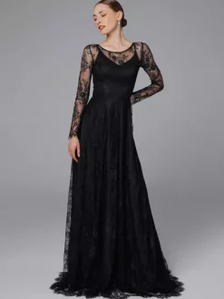 Gothic Wedding Dresses Lace A-Line Long Sleeves Floor-Length Bridal Gown Free Customization