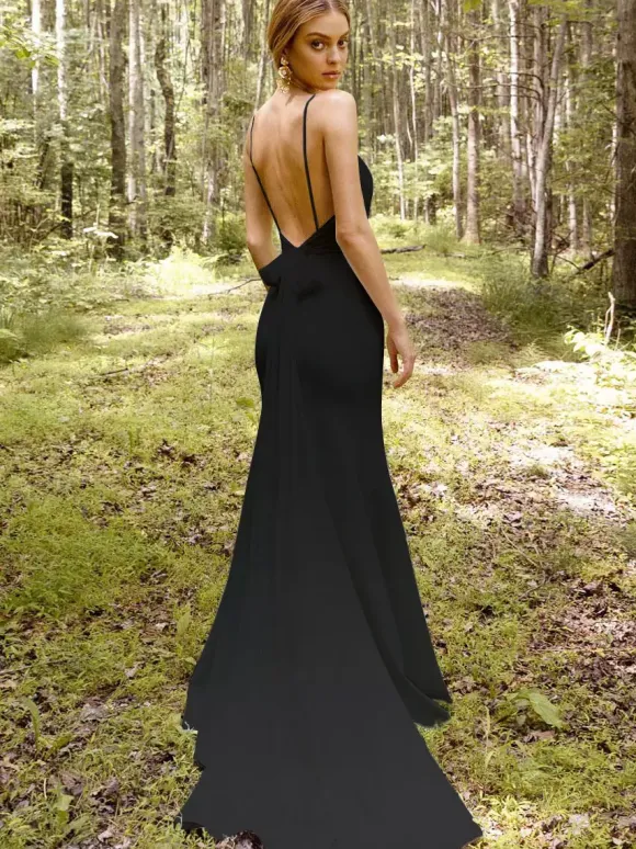 Gothic Wedding Dresses Mermaid Sleeveless Chiffon With Train Bridal Dress
