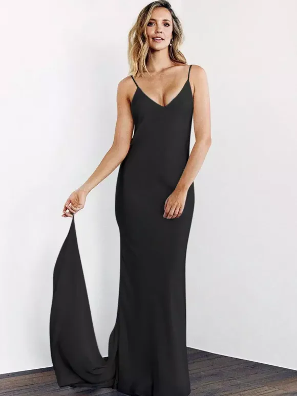 Gothic Wedding Dresses Mermaid Sleeveless Satin Fabric With Train Bridal Dress