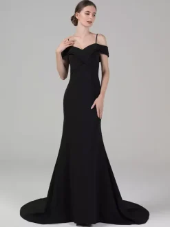 Gothic Wedding Dresses Stretch Crepe Mermaid Sleeveless With Train Bridal Gown Free Customization