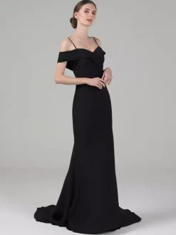 Gothic Wedding Dresses Stretch Crepe Mermaid Sleeveless With Train Bridal Gown Free Customization