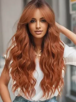 Gradient Long Curly Hair Wig With Curtain Bangs Daily Wig For Women 2026