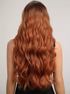 Gradient Long Curly Hair Wig With Curtain Bangs Daily Wig For Women 2026