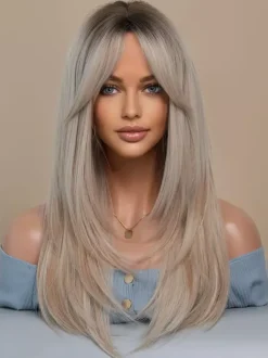 Gradual Long Straight Hair With Curtain Bangs Layered Full Head Synthetic Wig For Women 2026