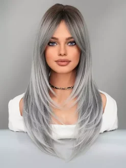 Gradual Long Straight Hair With Curtain Bangs Layered Full Head Synthetic Wig For Women 2026