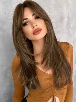 Gradual Long Straight Hair With Curtain Bangs Layered Full Head Synthetic Wig For Women 2026