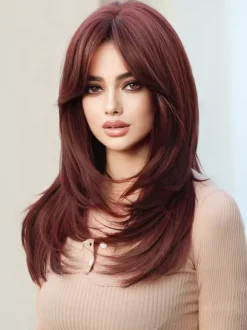 Gradual Long Straight Hair With Curtain Bangs Layered Full Head Synthetic Wig For Women 2026