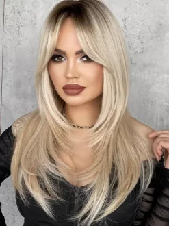Gradual Long Straight Hair With Curtain Bangs Layered Full Head Synthetic Wig For Women 2026